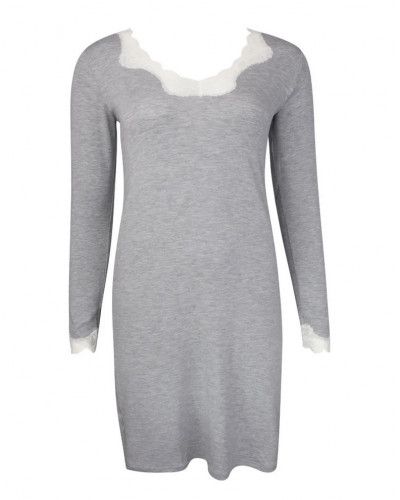 Nightdress long sleeves V-neck Antigel Simply Perfect (Chiné Gris)