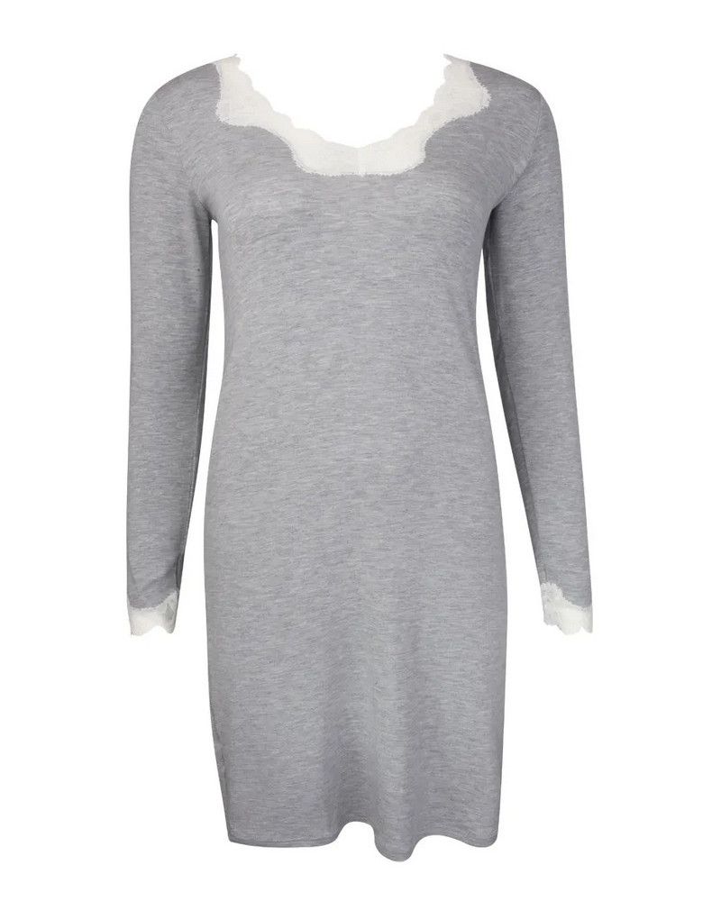 Camisón mangas largas cuello en V Antigel Simply Perfect (Chiné Gris)