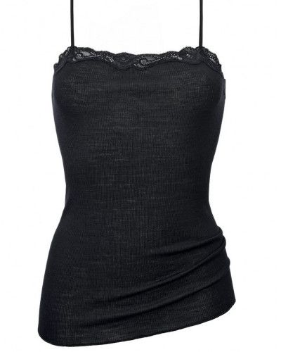 Camisetas tirantes espaguetis Calida Richesse Lace Lana & Seda (Negro)