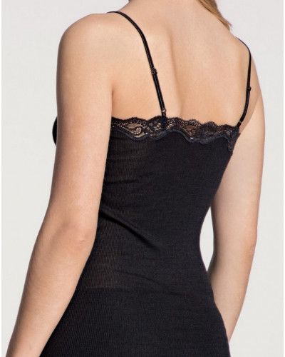Camisetas tirantes espaguetis Calida Richesse Lace Lana & Seda (Negro)