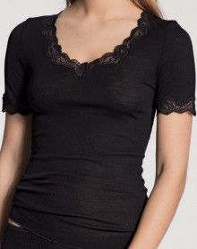 Short-sleeved Top Calida Richesse Lace Wool & Silk (Black) Calida - 1