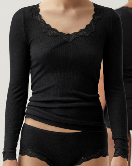 Long sleeves top Calida Richesse Lace Wool & Silk (Black) Calida - 2