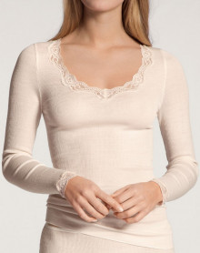 Top manches longues Calida Richesse Lace Laine & Soie (Light Ivory) Calida - 1