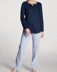 Pyjama long button-down Calida Sweet Dreams 100% cotton interlock (Peacoat Blue) Calida - 1