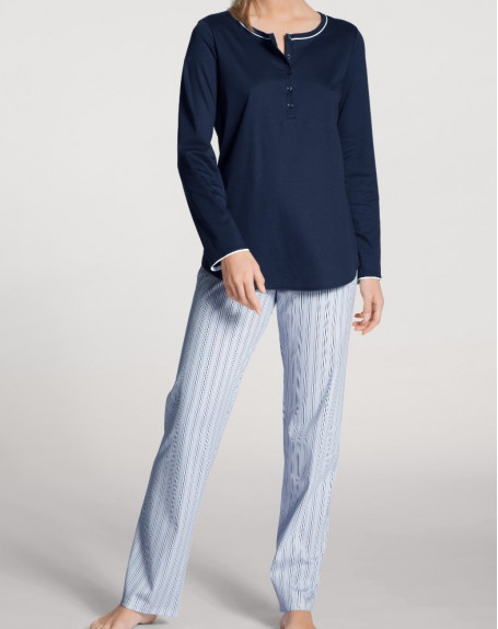 Pyjama long button-down Calida Sweet Dreams 100% cotton interlock (Peacoat Blue) Calida - 1