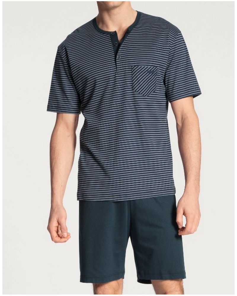 Pyjama shorts with short sleeves with buttons Calida Relax 100% cotton interlock (Dark Sapphire)