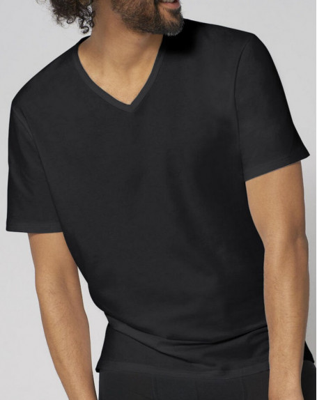 Camiseta cuello V corte recto (Algodón Orgánico) Sloggi GO Shirt (Negro) Sloggi For Men - 1