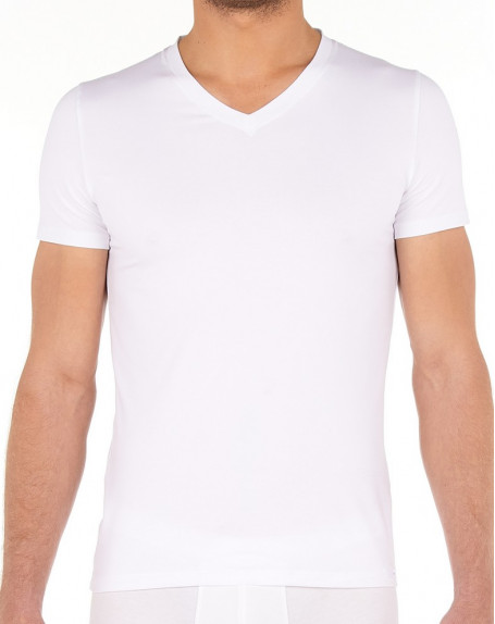 T-shirt col V HOM Tencel Soft (Blanc) HOM - 1