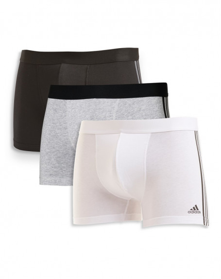 Lot de 3 Boxers Adidas Active Flex Cotton 3 Stripes (Blanc/Gris/Noir) Adidas - 1