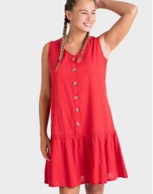 Sleeveless butonned up beach dress 100% Cotton Rouge Uni Massana