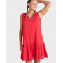 Sleeveless butonned up beach dress 100% Cotton Rouge Uni Massana