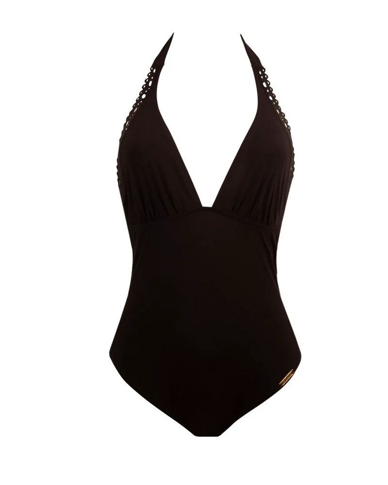 Maillot De Bain 1 Pièce Lise Charmel - Taille 85C - Modèle RÉGATE Élégance - Couleur Taupe/blanc - Neuf étiqueté