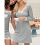 Nightdress long sleeves V-neck Antigel Simply Perfect (Chiné Gris)