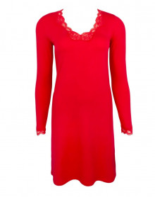 Nightdress long sleeves V-neck Antigel Simply Perfect (Rouge Capucine)