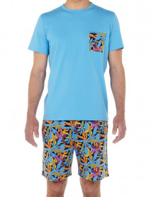 Short pyjamas HOM Raimanu 100% cotton (Turquoise Print)