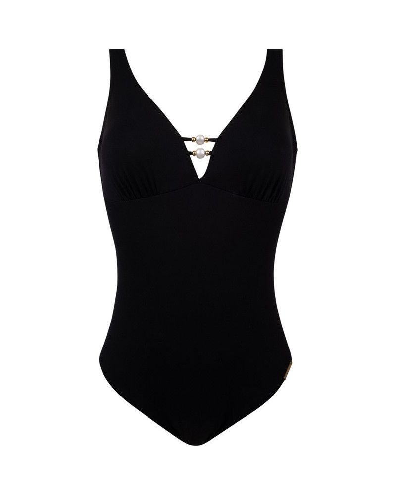 One-piece opened support swimsuit Perles Nacrées (Black)