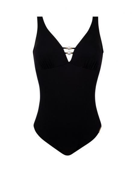 One-Piece Opened Support Swimsuit Perles Nacrées (Black)