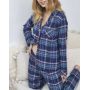 Pijama abotonado manga larga 100% algodón Massana Carreaux Bleus