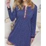 Long-sleeved buttoned nightdress 100% cotton Massana Léopard Bleu