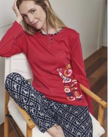 Pyjama manches longues 100% coton Massana Rouge Imprimé