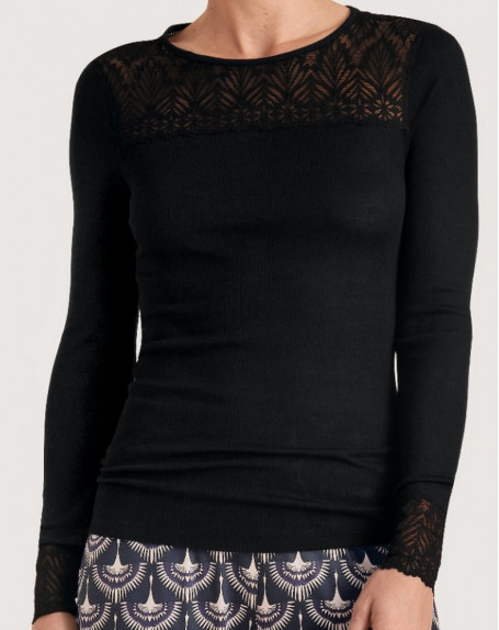 Long-sleeved top Calida Wool & Silk Silky Wool Glam (Black)