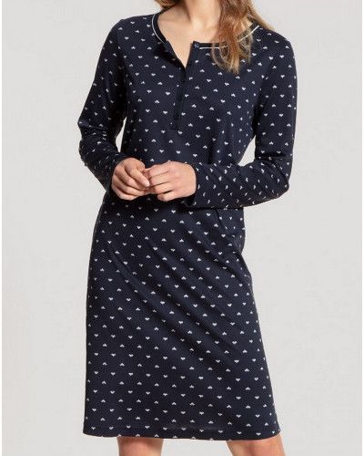 Nightdress long sleeves Calida Night Lovers 100% cotton interlock (Dark Lapis Blue)
