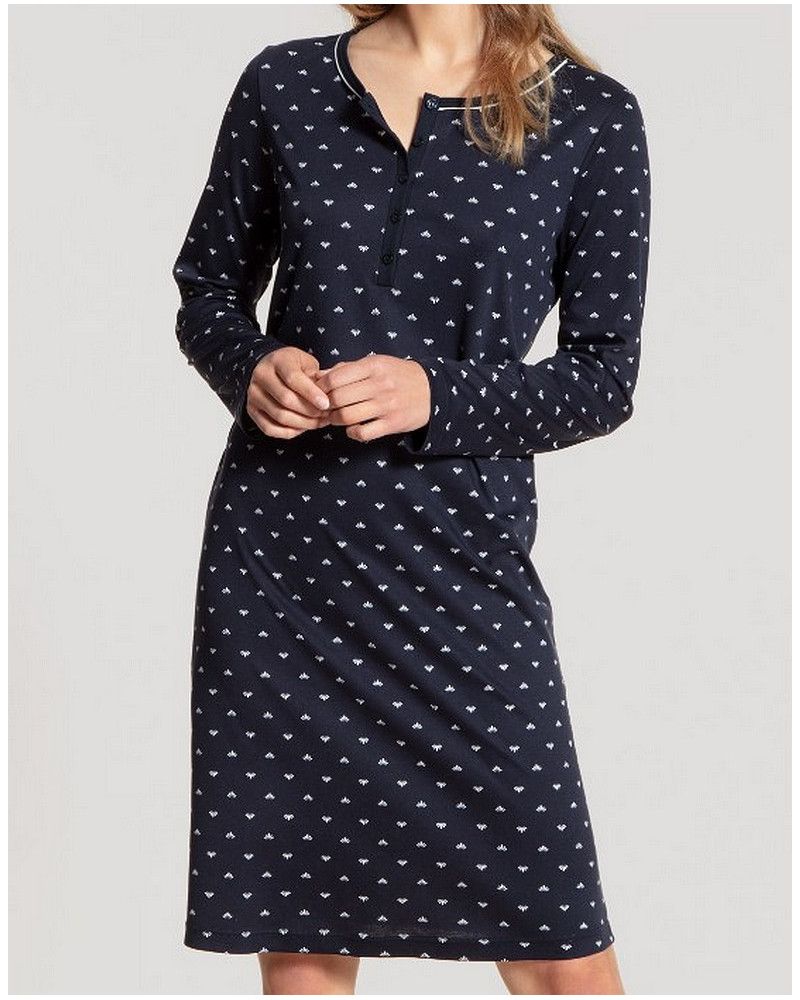 Nightdress long sleeves Calida Night Lovers 100% cotton interlock (Dark Lapis Blue)