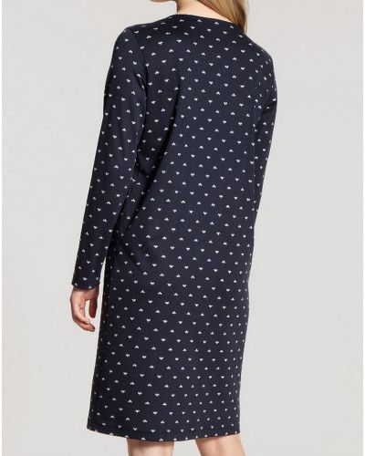 Chemise de nuit manches longues Calida Night Lovers 100% coton interlock (Dark Lapis Blue)