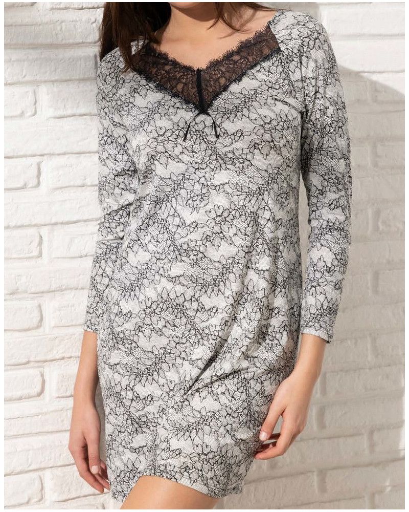 Long sleeved Nightdress Antigel Power Dentelle (Dentelle Fusain)