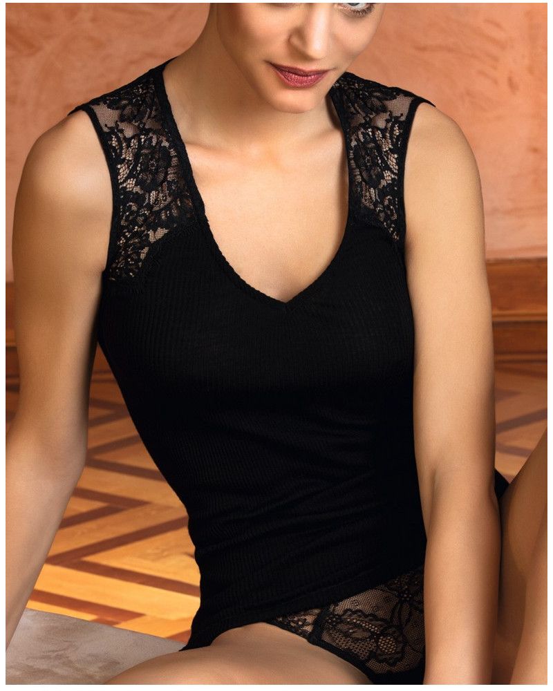 Camiseta sin mangas lana y seda Lise Charmel Plaisir Caresse (Negro)