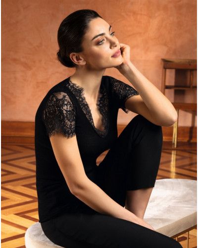 Camiseta mangas cortas lana y seda Lise Charmel Plaisir Caresse (Negro)
