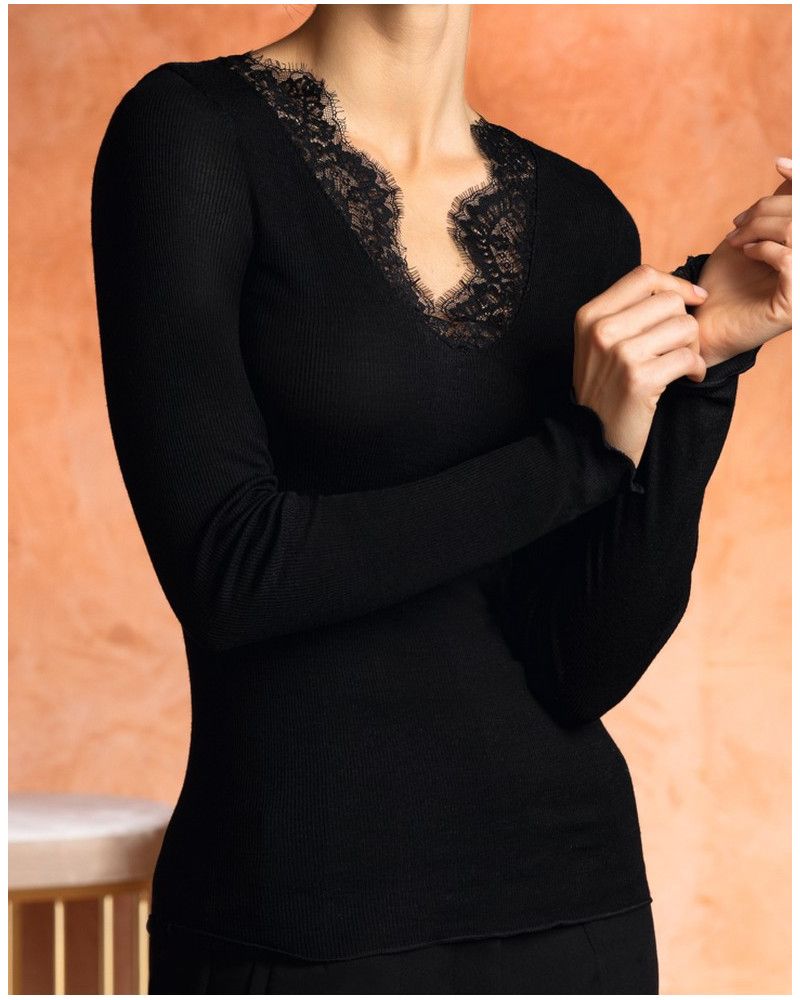 Camiseta mangas largas lana y seda Lise Charmel Plaisir Caresse (Negro)