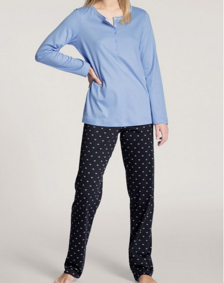 Pyjama long boutonné Calida Night Lovers 100% coton (Dark Lapis Blue)