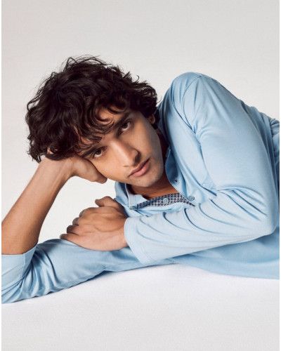 Long button-down pyjama Calida Relax Choice 100% cotton (Placid Blue)