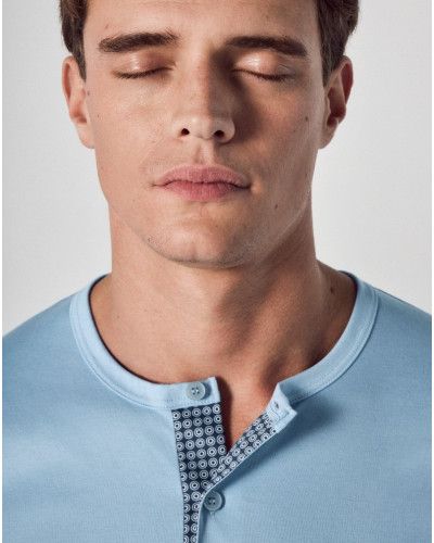 Pijama largo con botones Calida Relax Choice 100% algodon (Placid Blue)