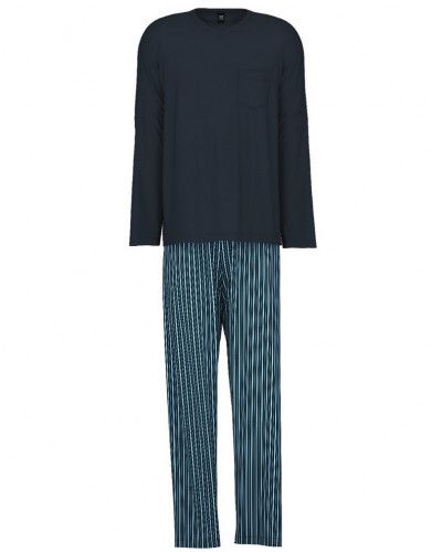 Pyjama long Calida Relax Imprint 100% coton rayé (Dark Sapphire)