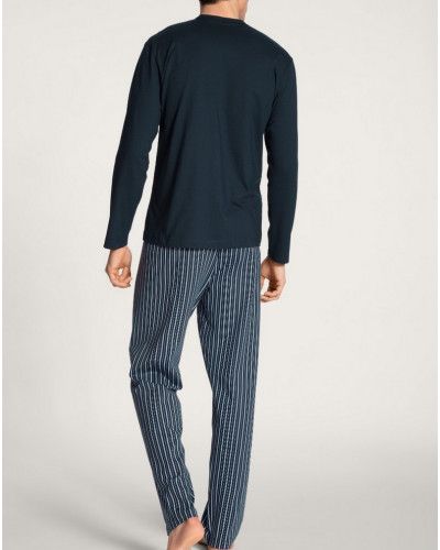 Pyjama long Calida Relax Imprint 100% coton rayé (Dark Sapphire)