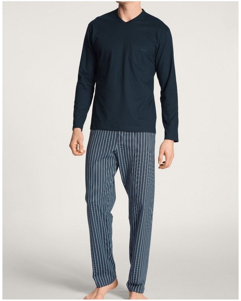 Pyjama long Calida Relax Imprint 100% cotton (Dark Sapphire)
