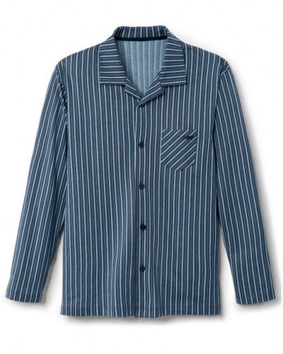Pyjama long butonned Calida Relax Imprint 100% cotton (Dark Sapphire)
