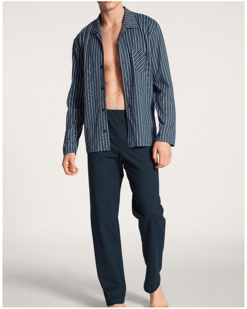 Pijama largo rayé Calida Relax Imprint 100% algodon (Dark Sapphire)