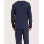 Pyjama long Eminence Col V 100% coton (Marine)