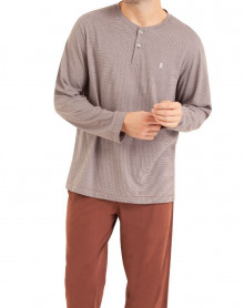 Pyjama long en coton biologique Eminence (Rayures Marron)