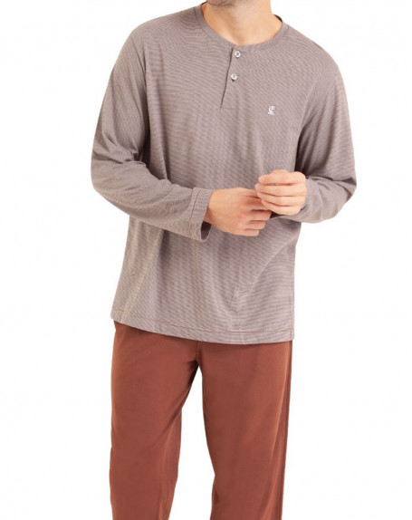 Pijama largo de algodón orgánico Eminence (Rayures Marron)