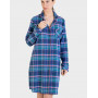Long-sleeved buttoned nightdress 100% cotton Massana Carreaux Bleus