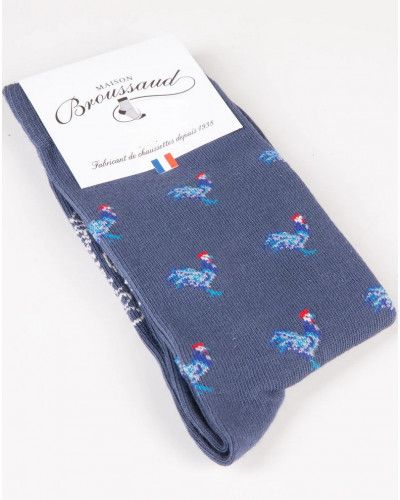 Calcetines de algodón de hombre Maison Broussaud Permanent Coqs (Mousson/Bleu)