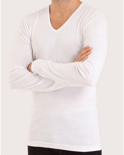 Camiseta de manga larga con cuello en V Eminence 100 % coton  (Blanco)
