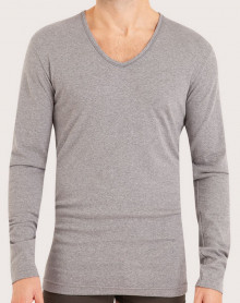 T-shirt manches longues col V Éminence 100% Coton Premium (Gris chiné)
