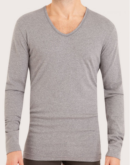 Eminence Premium 100% Cotton long-sleeved V-neck t-shirt (Gris chiné)