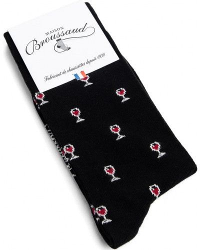 Chaussettes homme en coton Maison Broussaud Verres de Vin (Noir/Bordeaux)