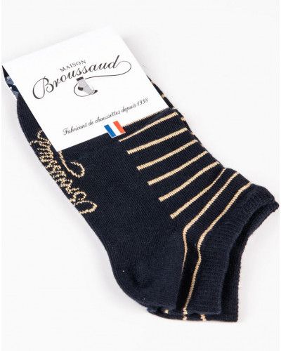 Socquettes femme en coton Maison Broussaud Les rayées (Marine/Doré)